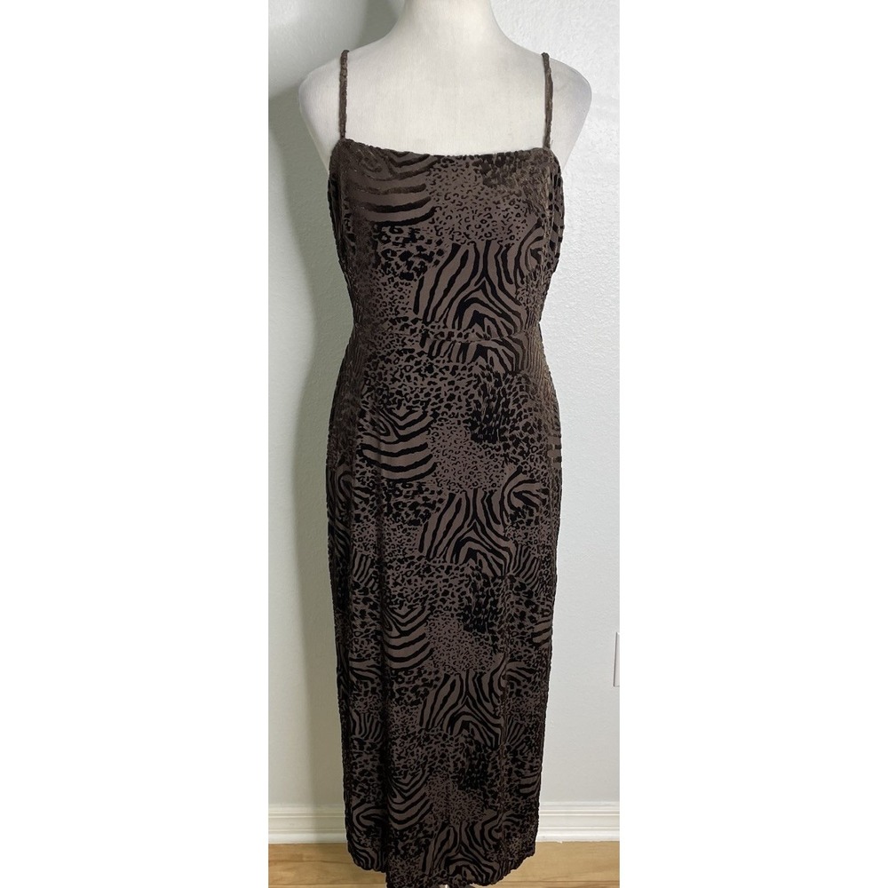 Taylor Brown Burn Out Velvet Animal Print Maxi Dress Whimsygoth Grunge 10
